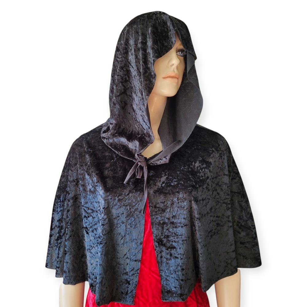 Black Velvet Hooded Half Cape Halloween Costume Goth